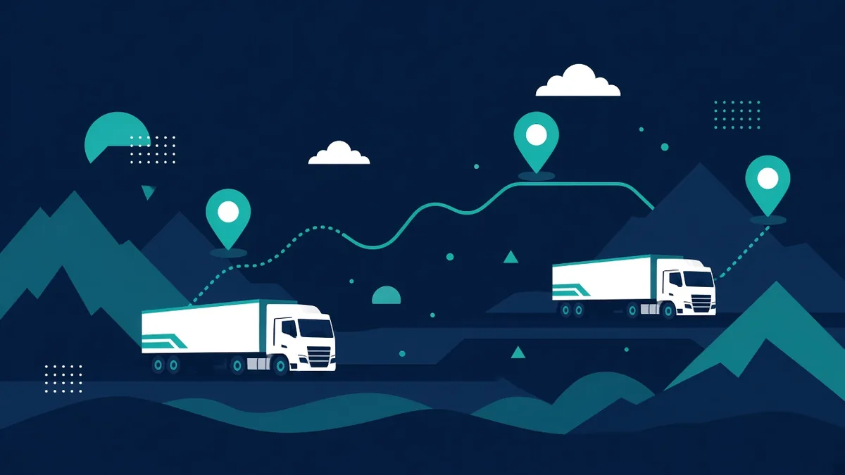 Flat illustration of a truck on a highway