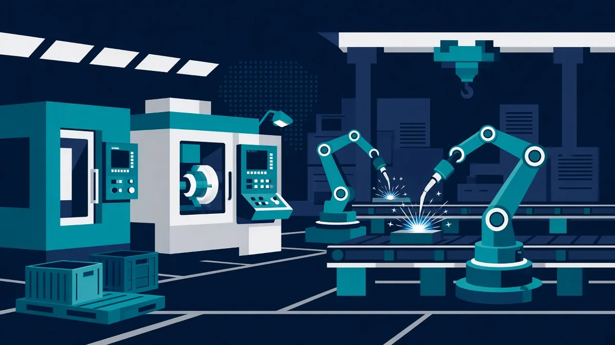 Flat illustration of a semiconductor chip on a production line
