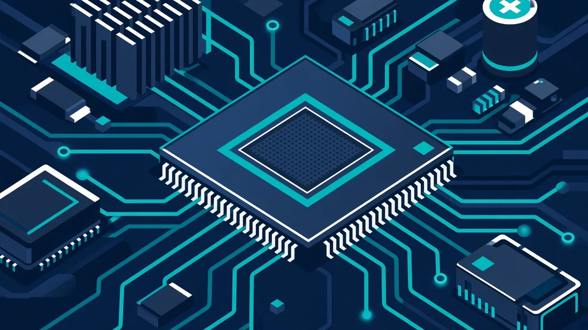 Flat illustration of a production line building server hardware