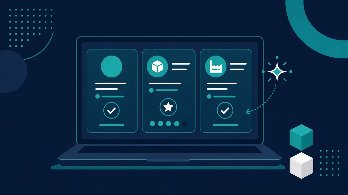 Flat illustration of an online purchasing workflow